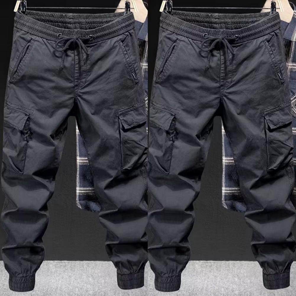 Pantalones con cintura elástica, pantalones Cargo para hombre con cordón, cintura elástica, múltiples bolsillos, diseño de banda en el tobillo para uso diario en la cadera