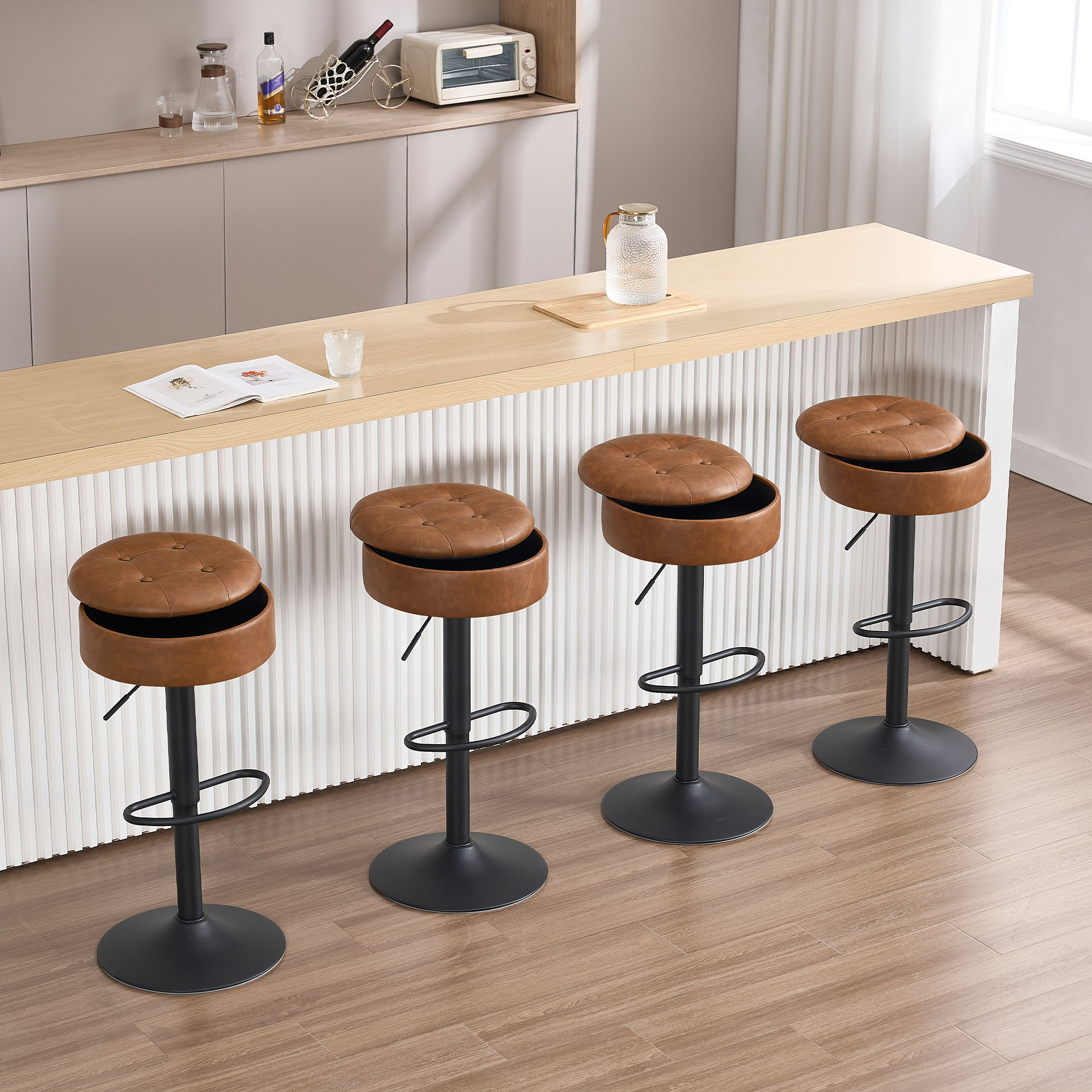 2 Teile/satz Barhocker Höhenverstellbarer drehbarer Thekenhocker mit Stauraum 360 °   Drehbarer Küchenhocker für das Esszimmer zu Hause
