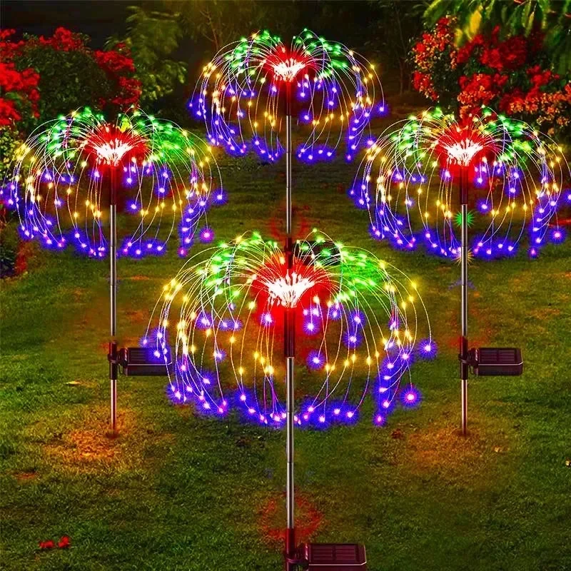 Luces LED solares de fuegos artificiales para exteriores, decoración de jardín, luces de hadas, lámpara de césped de diente de león impermeable para decoración de césped y paisaje de jardín