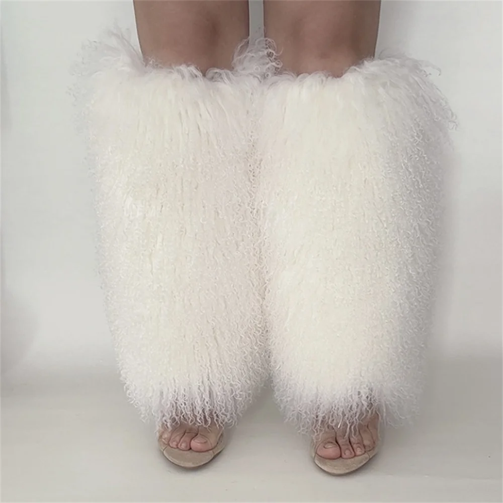 Mulheres real pele mongol polainas queda leggings botas meia lolita punk bota capa harajuku pele pé aquecimento capa