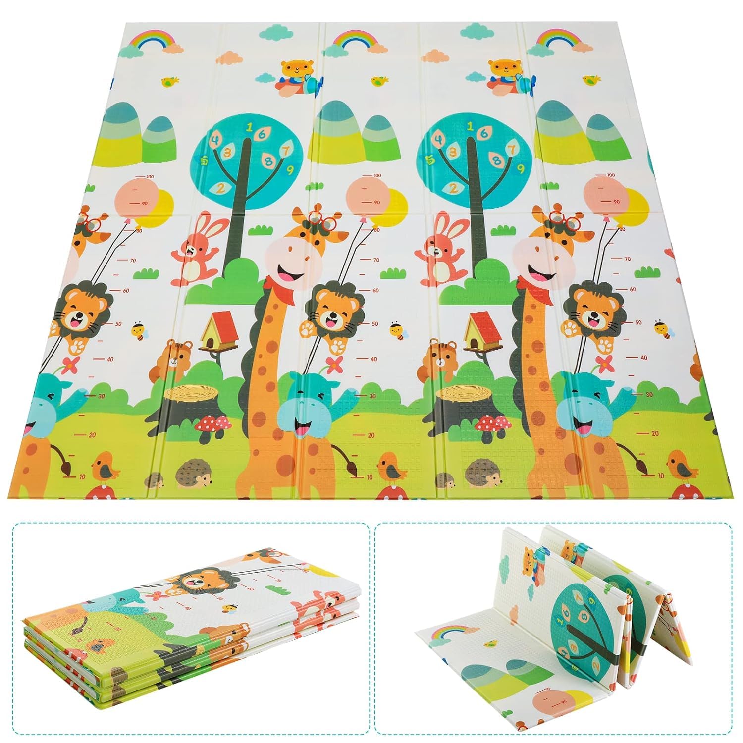 Mata do zabawy dla dzieci mata do raczkowania dla dzieci składana pianka XPE antypoślizgowa dwustronna do wnętrz na zewnątrz 180x160x1cm domek na drzewie/żywka