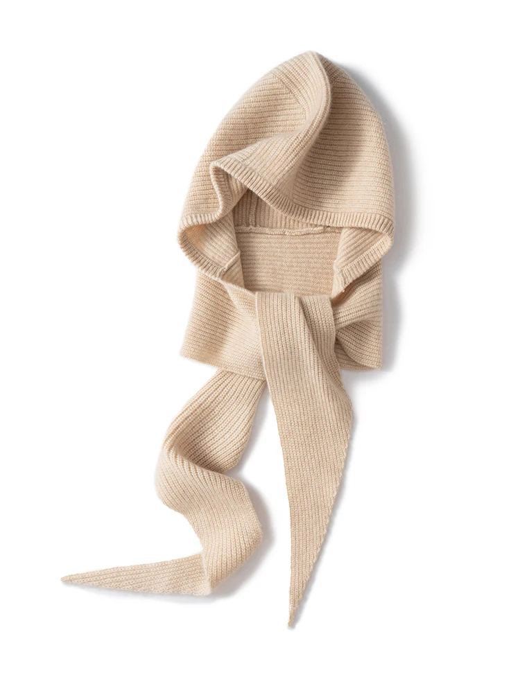 TLOML-Sombrero de Cachemira 100% para mujer, bufanda, gorro de Cachemira integrado, prendas de punto de Cachemira suaves y cálidas para otoño e invierno, bufanda de lujo