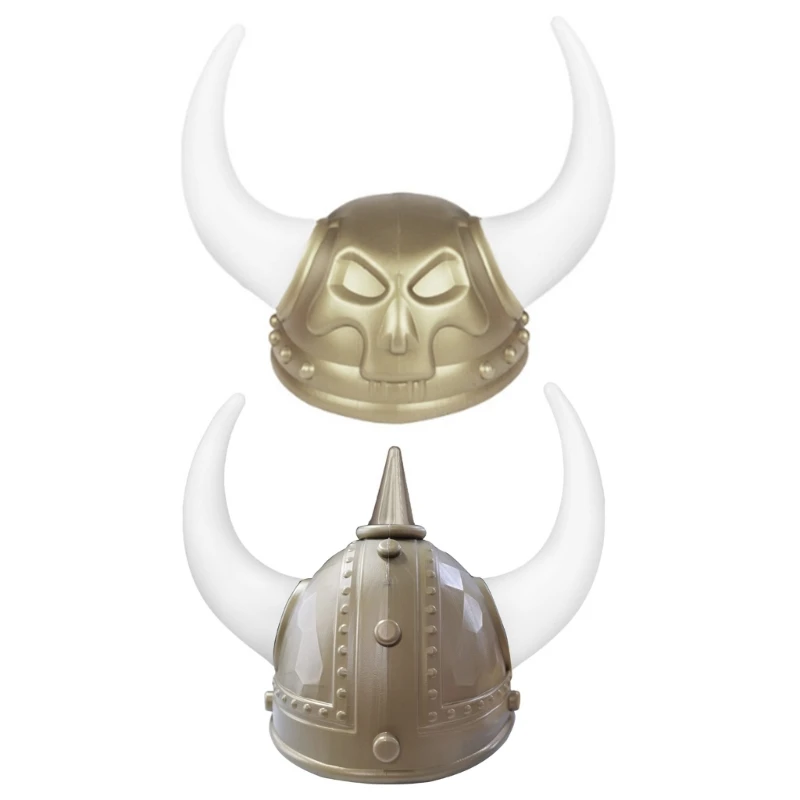 พลาสติกยุคกลางนักรบหมวกกันน็อก Horn บทบาทเล่นงานปาร์ตี้เครื่องแต่งกายอุปกรณ์เสริมหมวกละครเล่นปาร์ตี้ฮาโลวีน Props