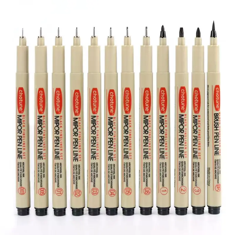 Art Manga Outlining ปากกา Pigment Liner ไมครอนปากกา MARKER ชุด Hook Line เข็มปากกาสําหรับ Sketch แปรงนุ่มเครื่องเขียนอุปกรณ์ศิลปะ
