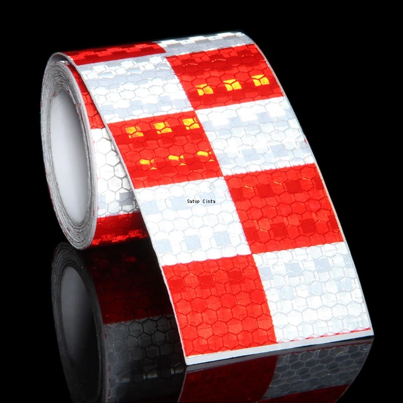 5 ซม.* 5M Checkered รถสติกเกอร์สะท้อนแสงกันน้ําคําเตือนความปลอดภัย Reflector Self-Adhesive เทป Conspicuity สําหรับรถบรรทุกรถจักรยานยนต์
