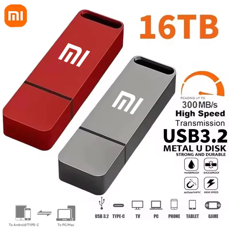 Xiaomi Original Pen Drive 16TB USB 3.2 Flash Drive High-Speed Pen Drive Type-C Metal USB Memory For Computer Storage Devices2025