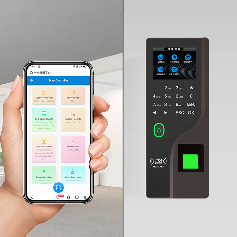 2.4 Oprogramowanie do rejestracji obecności za pomocą linii papilarnych APP Cloud Hasło RFID Kontrola dostępu Skaner linii papilarnych Obecność linii papilarnych pracownika