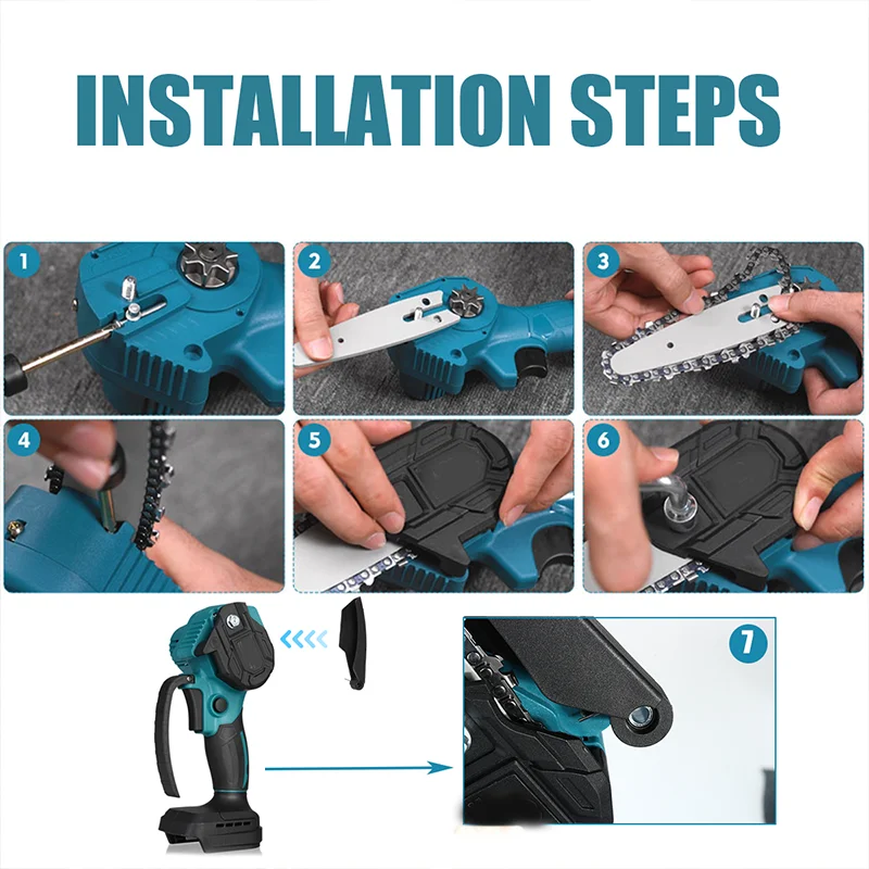 4" 6" 8" Guide Plate And Saw Chain Set For Mini Electric Chainsaw Spare Chain Replacement Carpentry Accessorie Woodworker Garden