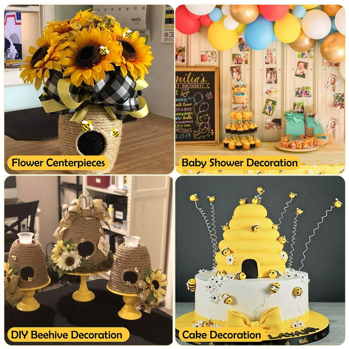 BABQ 120PCS Bumble-Bee Decor, Resin Honey Bees for Crafts, Small Plastic Bees Ornaments for Decorations