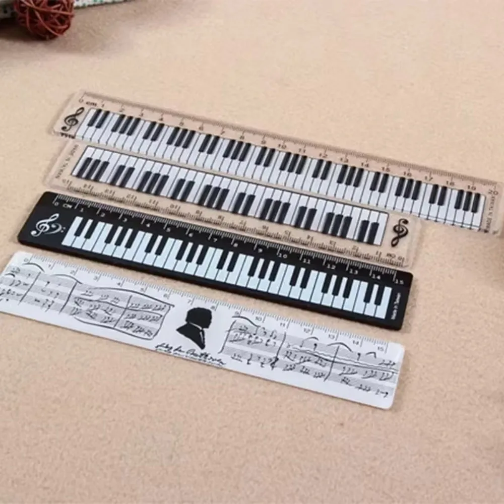 Cancelleria per ufficio Musica Righelli dritti Gatto creativo Nota musicale Pianoforte Righello trasparente Segnalibri Fornitura di scala di misurazione