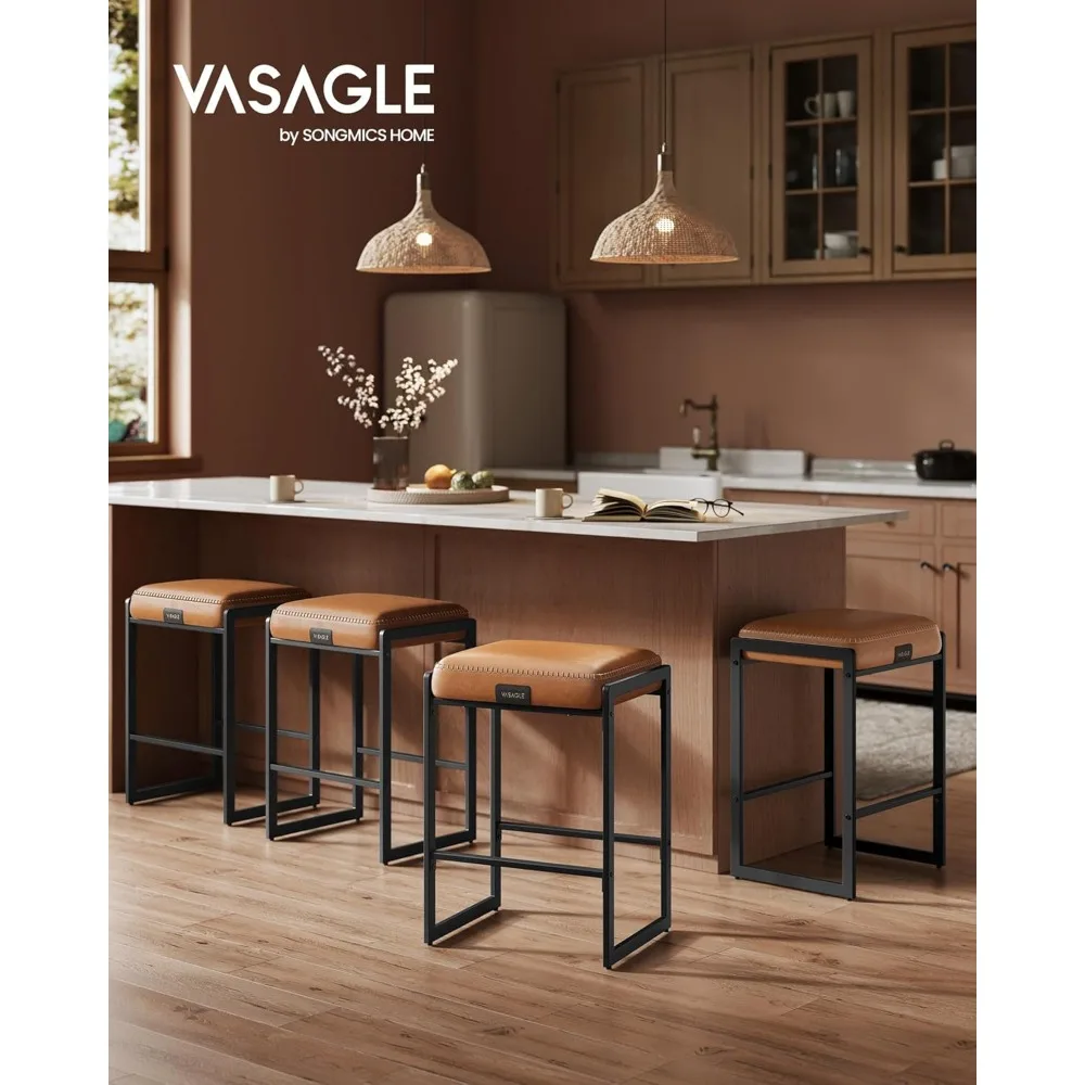 EKHO Collection - Bar Stools Set of 2, Counter Height Bar Stools, Synthetic Leather with Stitching, Mid-Century Modern Counter
