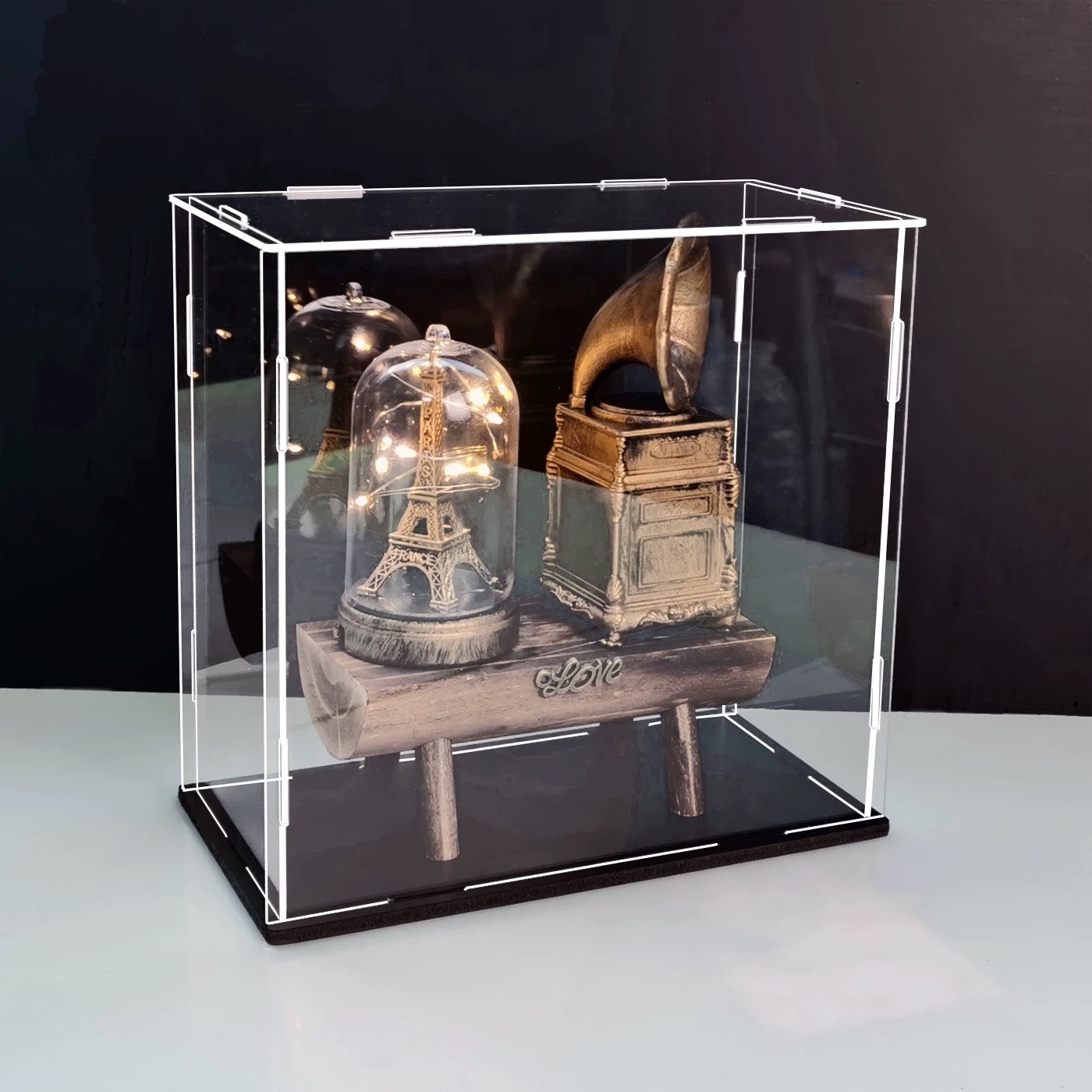Acrylic Display Case with Black Acrylic Base,  Acrylic Box for Countertop Display Box  for Collectibles, Toys, Home Organization