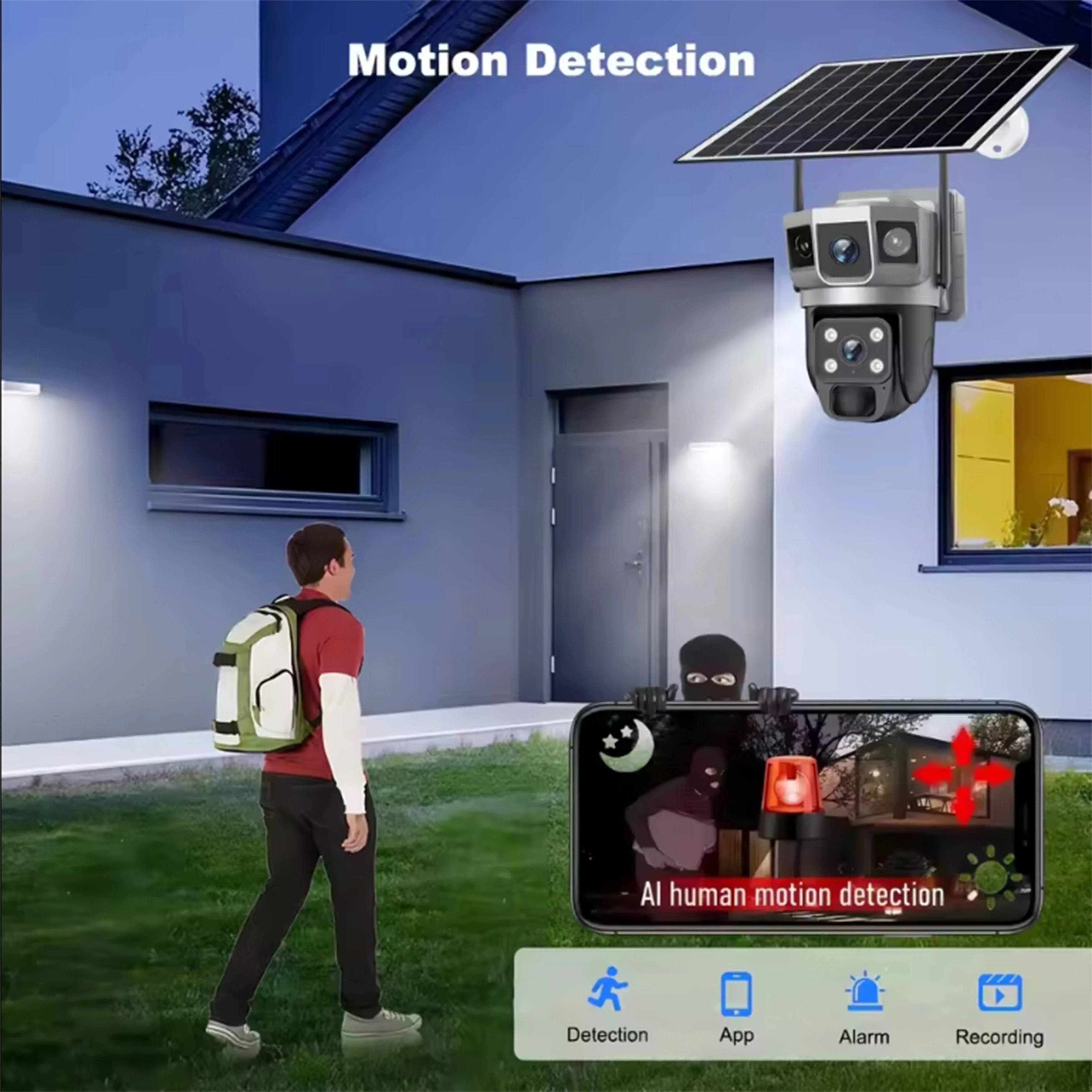 V380Pro Solar Camera 4G Sim Card Camera Triple Screen WiFi Network Security CCTV Built-in Battery PIR Night Vision HD PTZ Camera