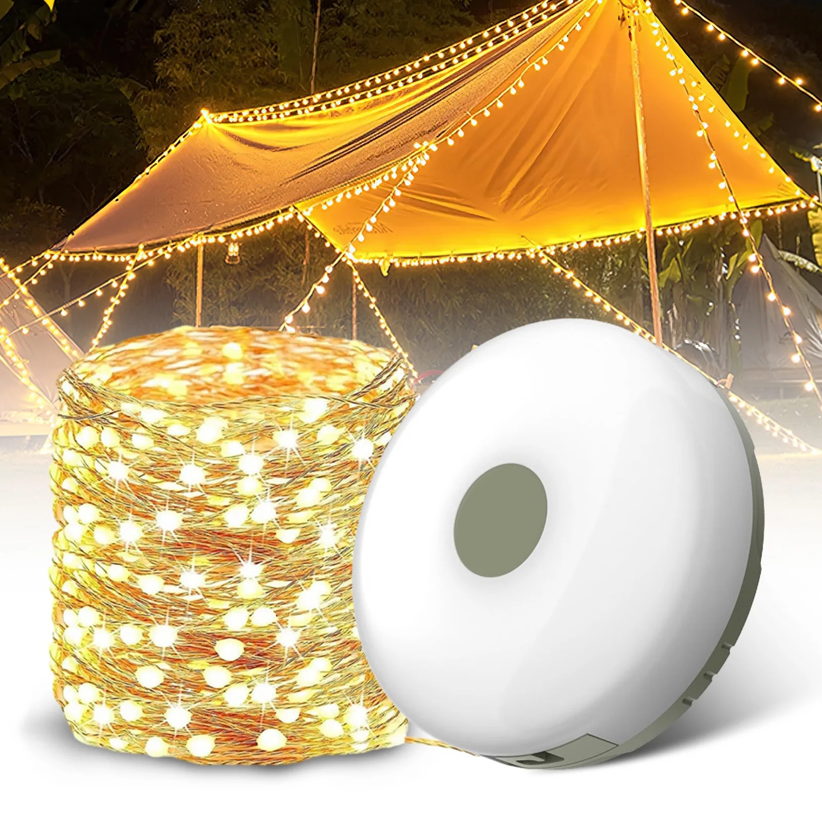 Camping-Lichterkette, 2-in-1, wasserdicht, tragbar, austauschbar, für den Außenbereich, mit Beleuchtungsmodi, USB-Camping-Lichter zum Wandern