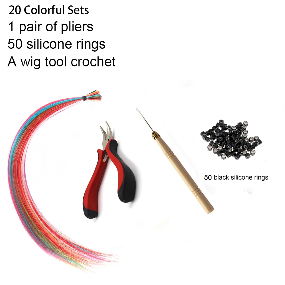 20 hebras/paquete, diez colores aleatorios, extensiones de cabello sintético de color I-Tip Stick, pelo liso de 16 pulgadas para mujeres de alta temperatura