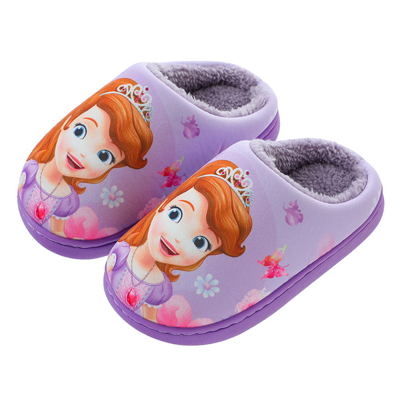 Детские хлопковые тапочки Disney, Нескользящие теплые нескользящие тапочки с героями мультфильмов Priness, зимние домашние тапочки для девочек, детские тапочки для родителей и детей, размер
