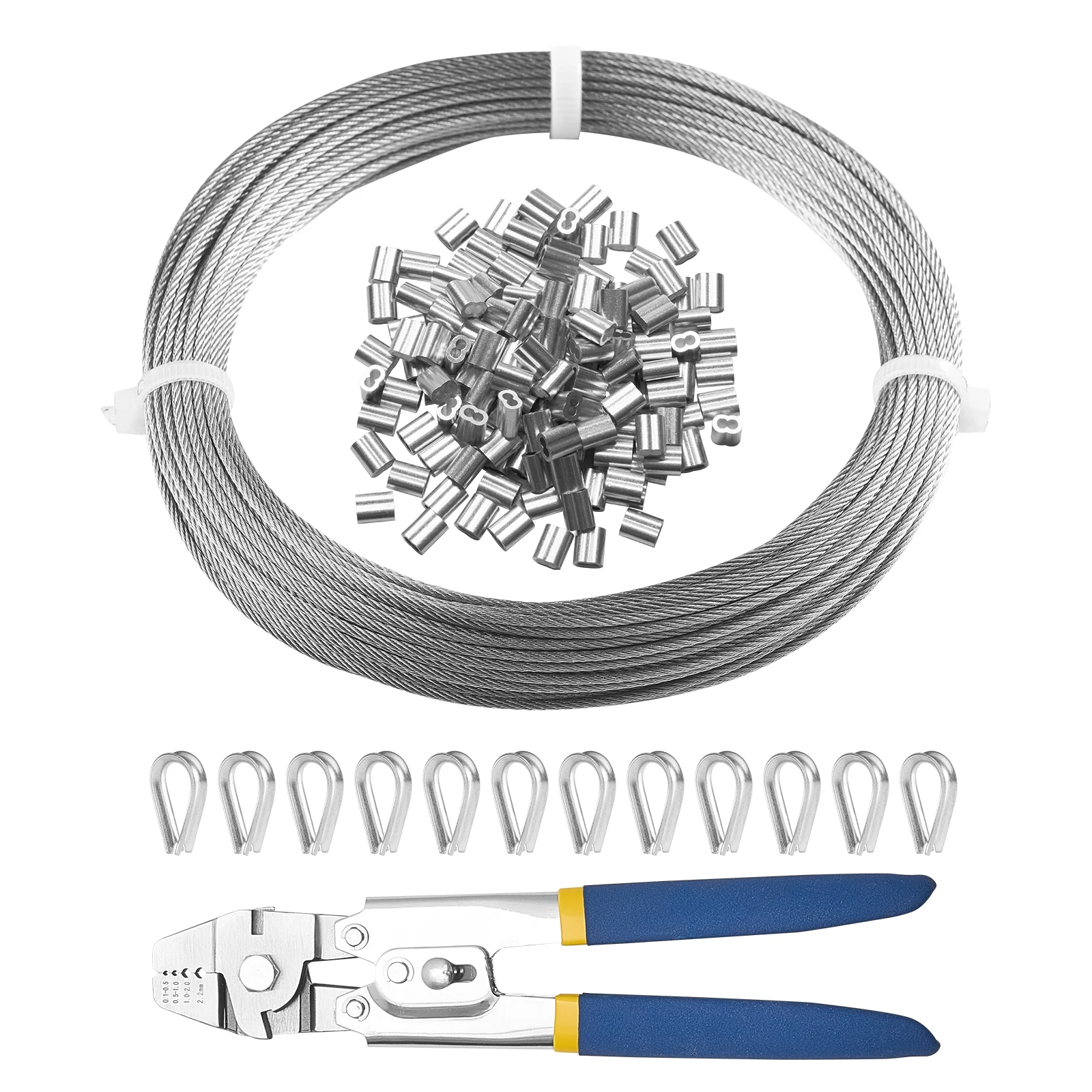 SucceBuy 1/16" 66ft Wire Rope Kit 304 Stainless Steel Cable with Crimping Pliers 7x7 Strands Marine for Outdoor Handrail Decking