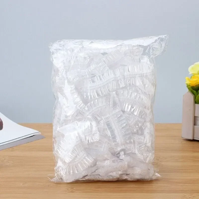 100PCS 일회용 헤어 귀마개 염료 투명 탄성 샤워 머리 염료 보호 도구 방패 방수 이어 팩 플라스틱 랩