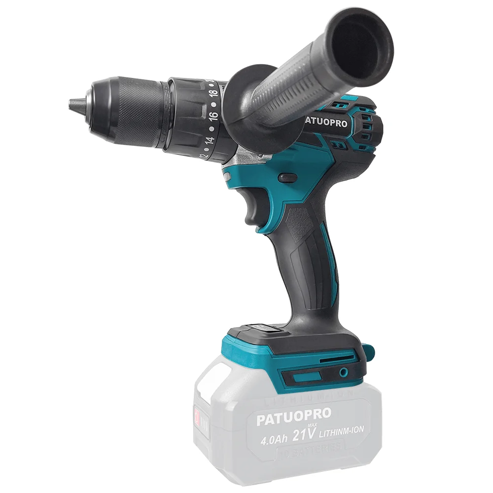 PATUOPRO 13MM Brushless Electric Impact Drill 20+3 Torque Settings Cordless Drill Screwdriver Power Tools Fit Makita 18V Battery