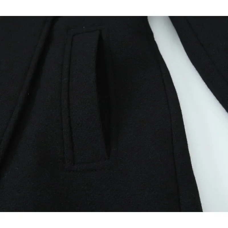 TRAF ZR เสื้อขนสัตว์ฤดูใบไม้ร่วงแฟชั่นสีดํายาว Elegant และสวยผู้หญิงเสื้ออเมริกัน Retro ฤดูใบไม้ร่วง Outerwear Urban Coats