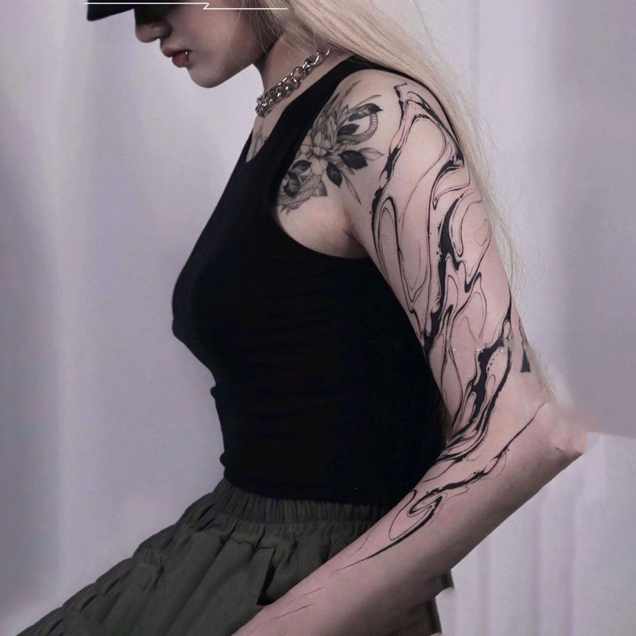 Tatuagens temporárias góticas para homens e mulheres, corpo, braço, peito, ombro