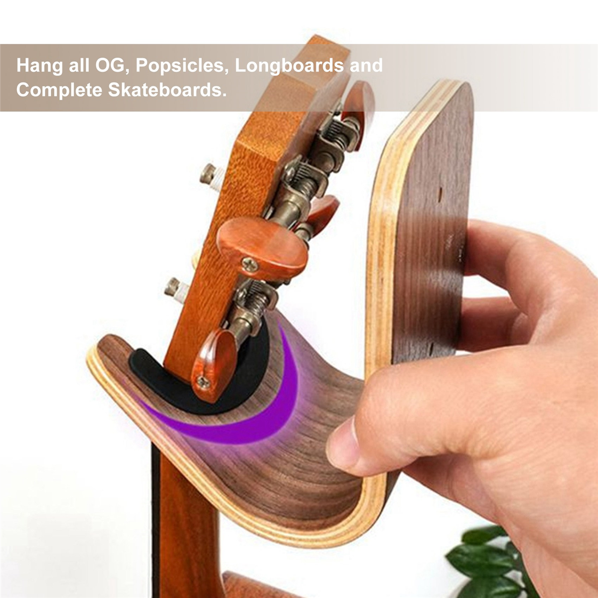 กีตาร์สเก็ตบอร์ดแขวนผนังการออกแบบที่ไม่ซ้ํากัน Bent ไม้แขวนกีตาร์ Wall Mount ผู้ถือกีตาร์อะคูสติกกีตาร์อุปกรณ์เสริม