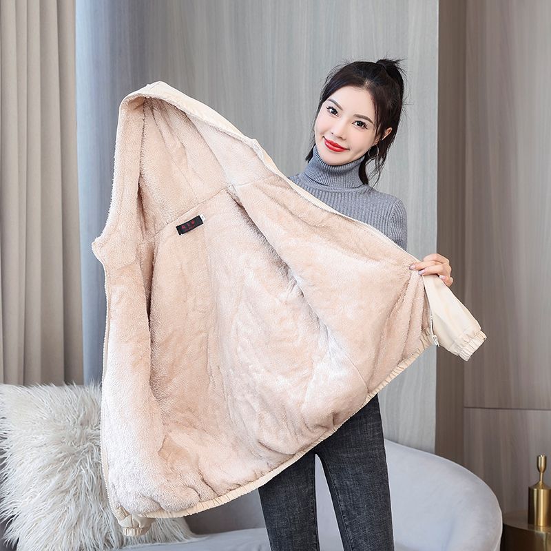 Abrigo de lana para mujer, cazadora sólida gruesa y cálida con capucha, chaquetas con capucha de felpa de algodón, chaqueta informal a prueba de viento para exteriores