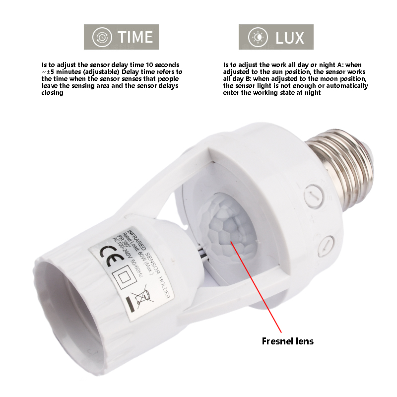 Portalámparas con Sensor de movimiento inteligente, adaptador de Sensor de inducción PIR E27, convertidor de Base de lámpara, interruptor LED automático AC 110V 220V