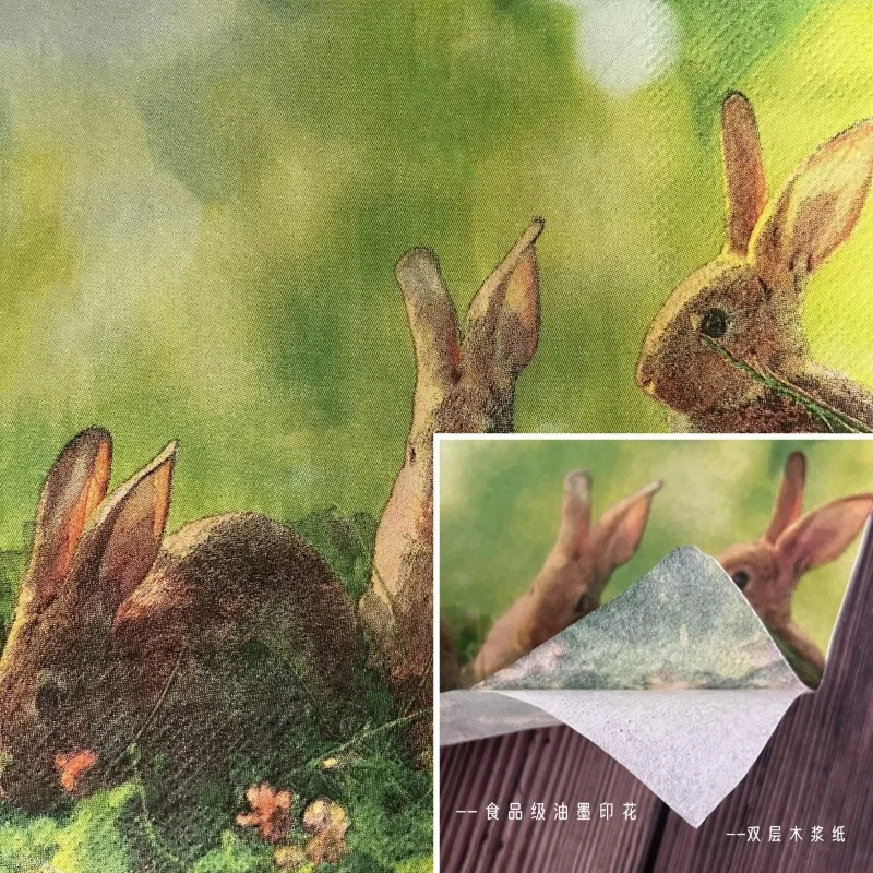 10/20pcs 33cm 2-Ply Meadow Bunny Printed Paper Napkins Easter Party Decorative Paper Placemats Cocktail Napkins