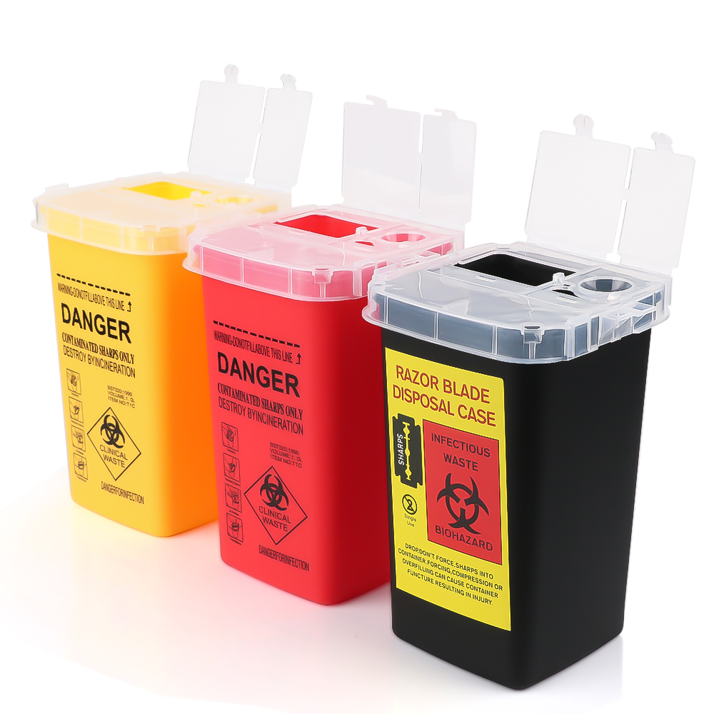 1L Tattoo Sharps Collection Bucket Storage Container Needle Disposing Sharps Blades Eyebrow Trimmers Glass Fragments Storage Bo