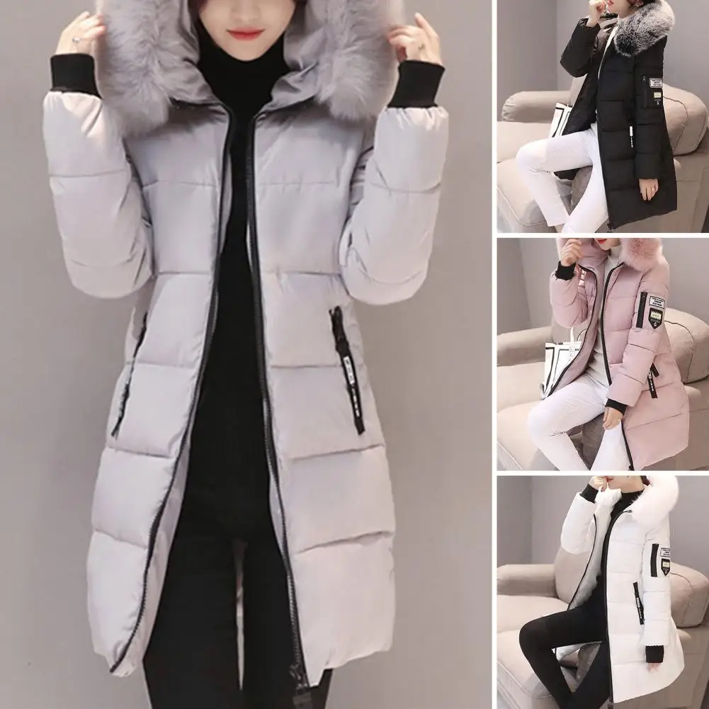 Abrigo de invierno con capucha para mujer, abrigo de algodón de invierno elegante para mujer, grueso, resistente al viento, cálido con capucha, bolsillos con cremallera, corte ajustado para mujer