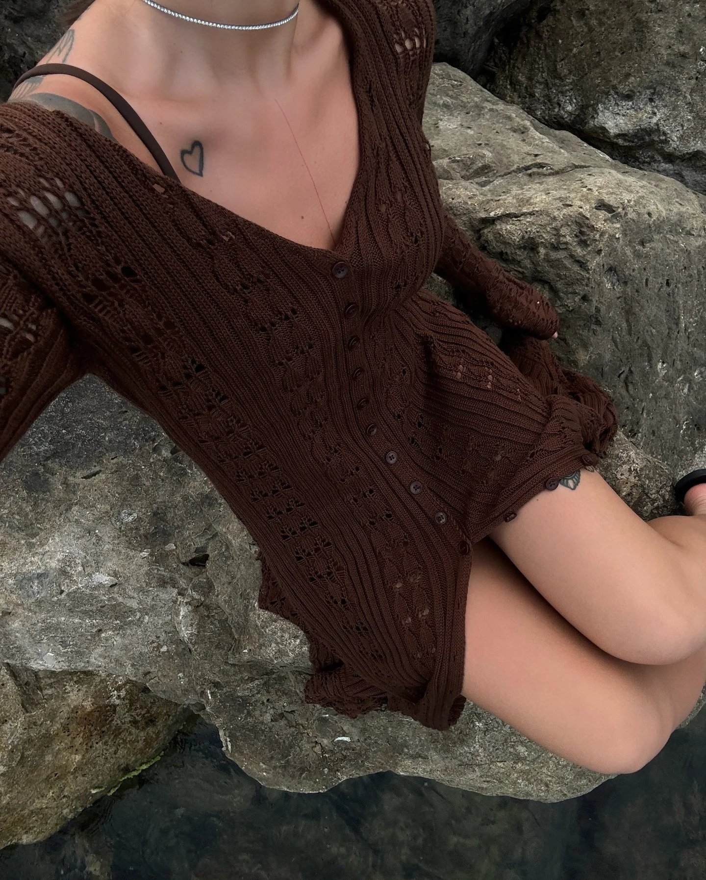 Dsmtrc Urlaub gestrickt durchsichtige Strickjacke Kleid V-Ausschnitt lange Flare Ärmel Freizeit lange trend ige einreihige Herbst