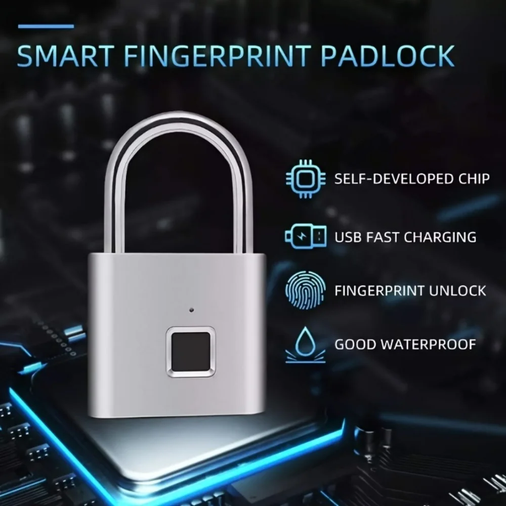 Keyless Smart USB Opladen Vingerafdrukslot Slim hangslot Waterdicht deurslot 0,3 sec Ontgrendel draagbaar antidiefstalhangslot Zink