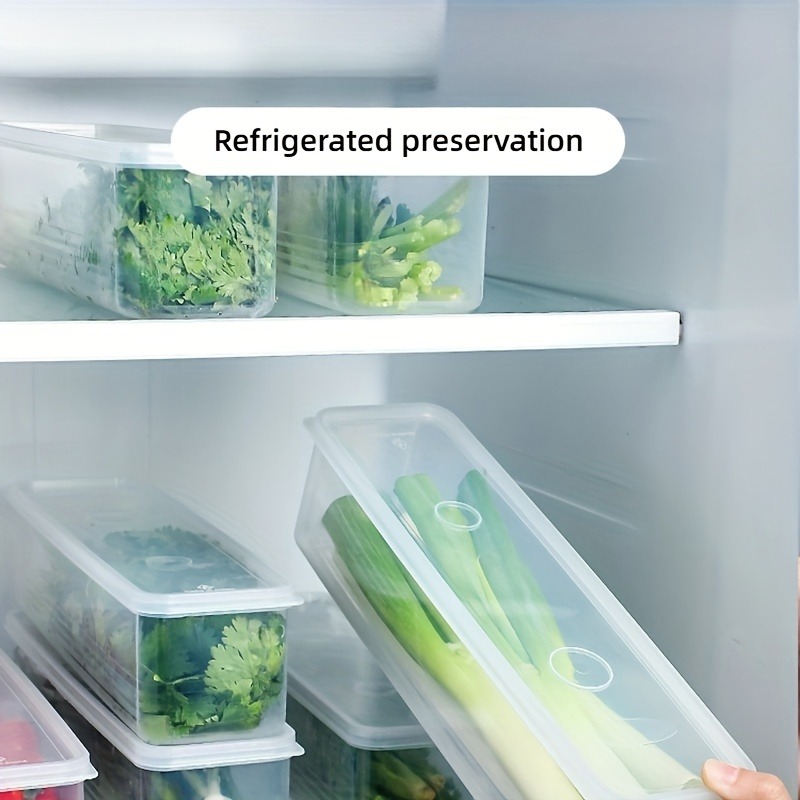 4 Pcs Long Rectangular Food Storage Containers, Plastic Reusable Refrigerator Organizer Boxes Kitchen Accessories