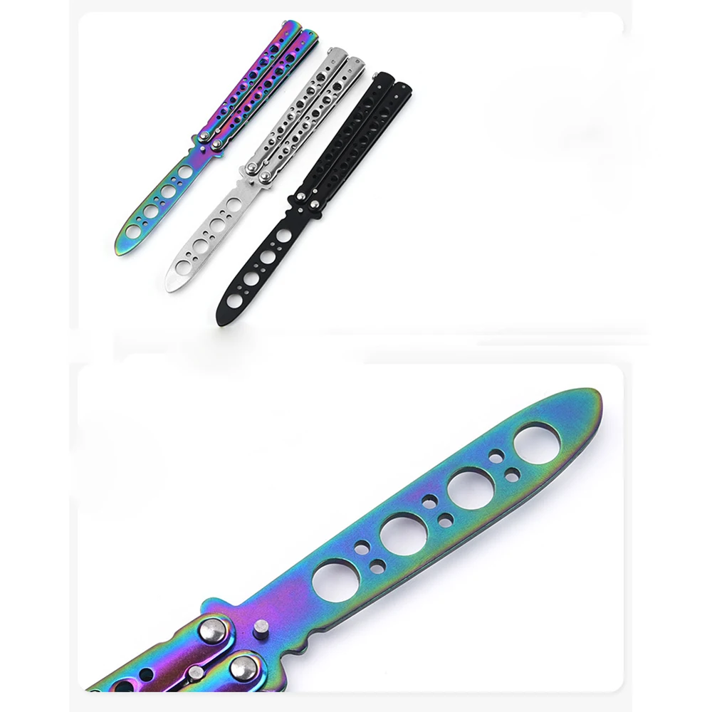 1pc Coltelli a farfalla Principiante Principiante Pratica Coltello di scarico Manutenzione Pila rotta gratuita All'aperto Lama non tagliata in acciaio