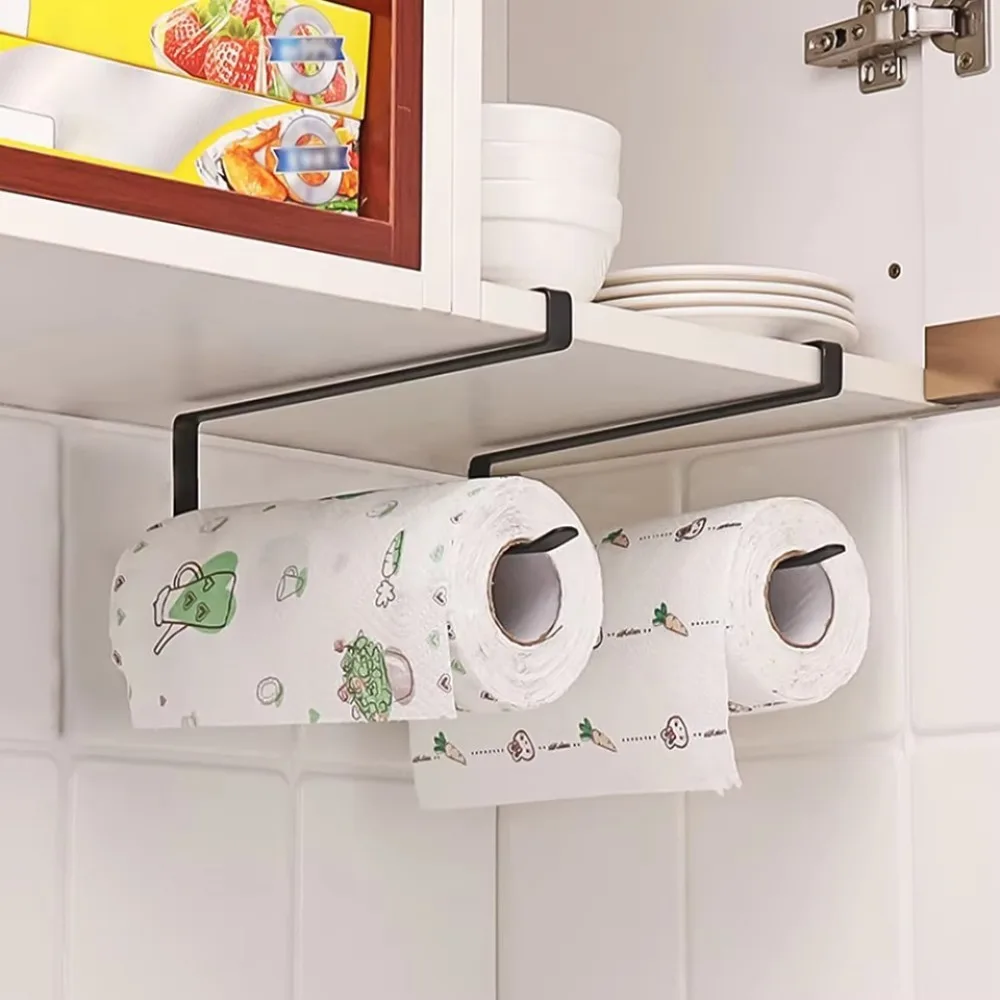 Portasciugamani di carta da cucina sospeso, carta in rotolo, involucro di plastica, portaoggetti per stracci, per cucina, armadi, portaoggetti per bagno