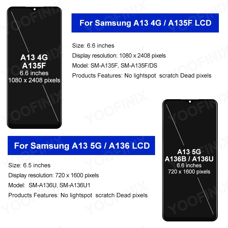 ทางเลือก IPS สำหรับ Samsung Galaxy A13จอแสดงผล LCD SM-A135F หน้าจอสัมผัสสำหรับ Samsung Galaxy A13อะไหล่ทดแทน LCD SM-A136U 5g