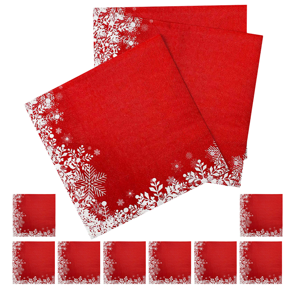Serviettes de noël en papier flocon de neige rouge doux, 20 pièces, décorations de Table de fête Festive, serviettes à main de salle de bains de vacances