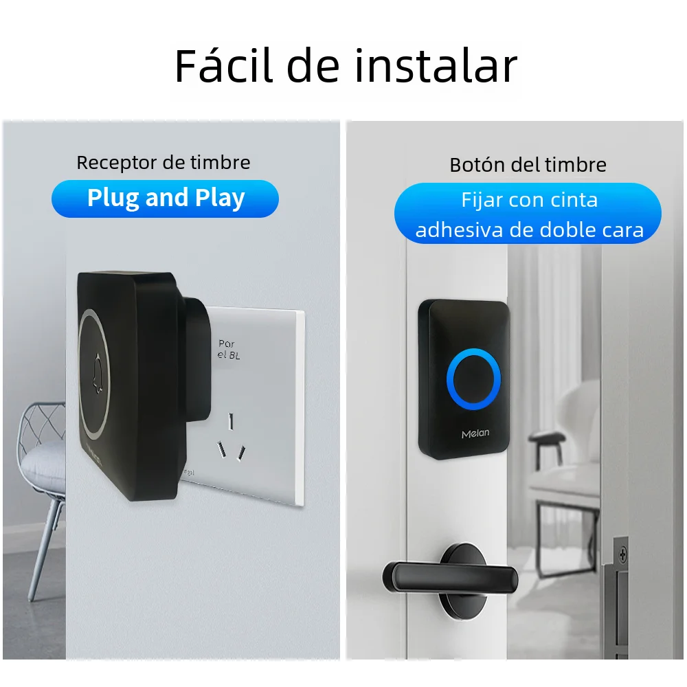 Meian-timbre de casa inteligente, timbre inalámbrico para exteriores, timbre de puerta impermeable IP65, 60 canciones, alarma de seguridad inteligente, timbre de puerta