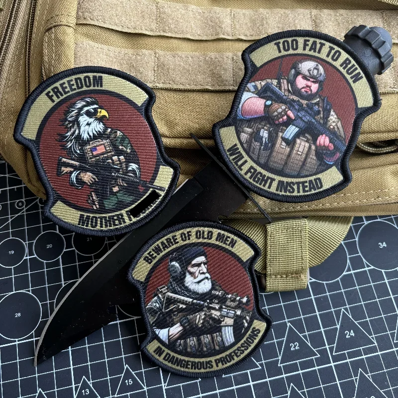 Army Soldier Tactical Patch M4 Rifleman Morale Badge Printing Patches Hook and Loop Old Man Fat Man Military Backpack Sticker
