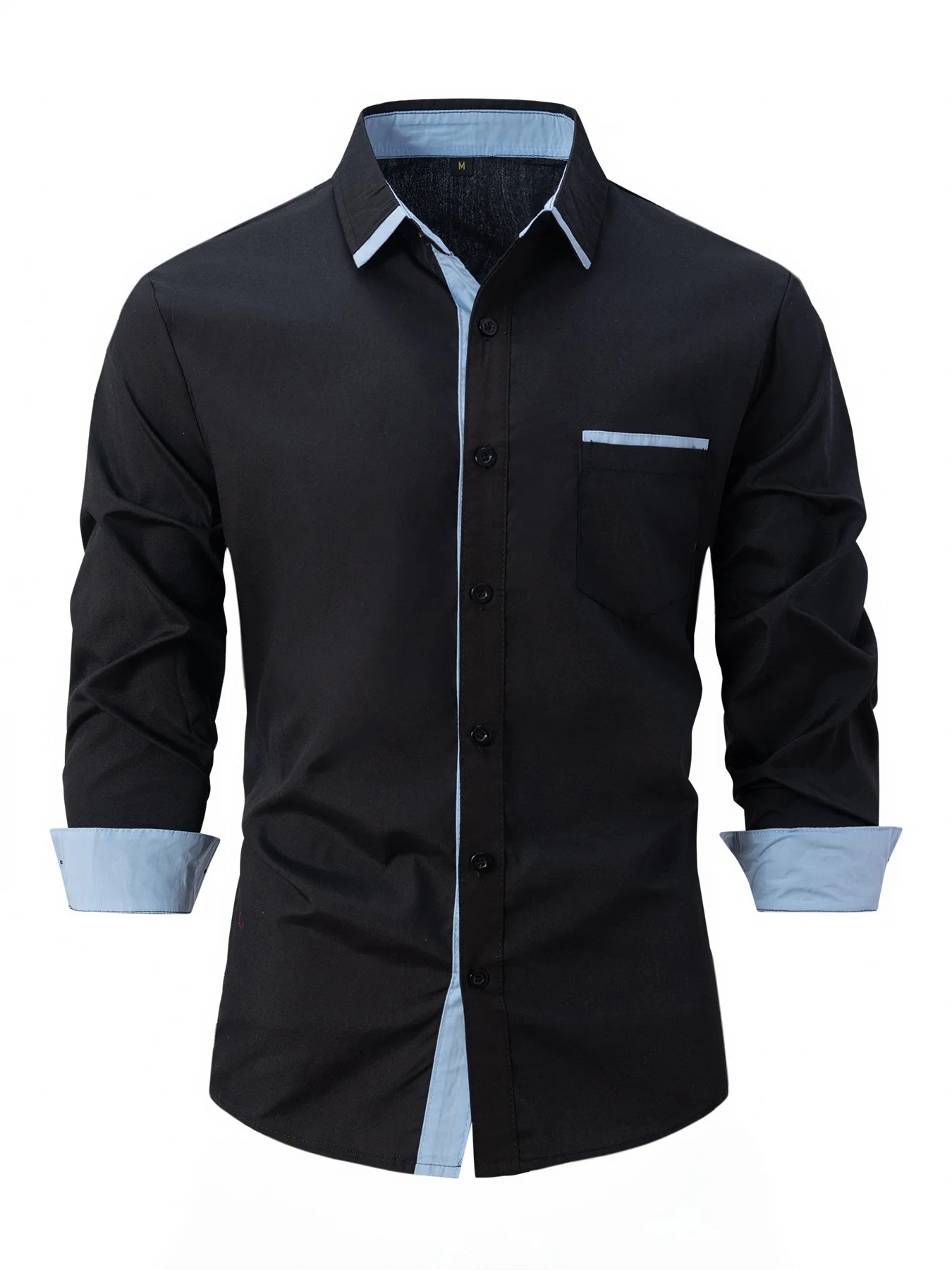 Spring And Autumn Men's Splicing Design Solid Color Relaxed Relaxed Breathable Long Sleeve Simple Business Shirt