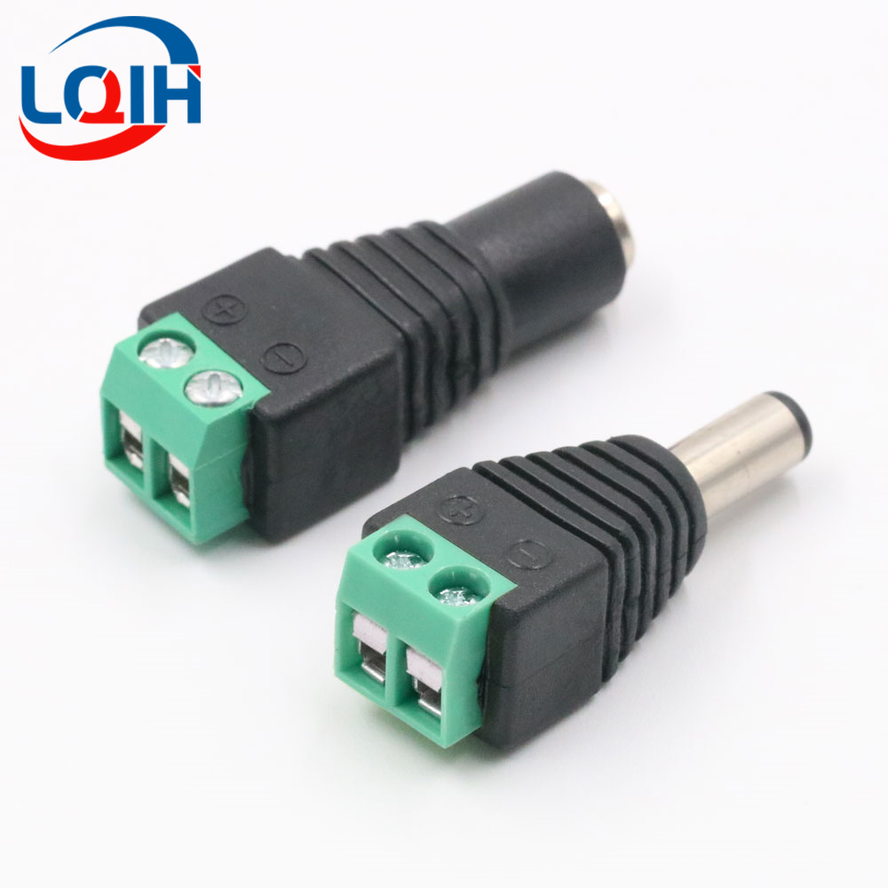 Conector de Terminal CC, adaptador de corriente CC de 2 pines, enchufe de 5,5mm x 2,1/2, 5mm, conector Jack macho a hembra para tira LED CCTV