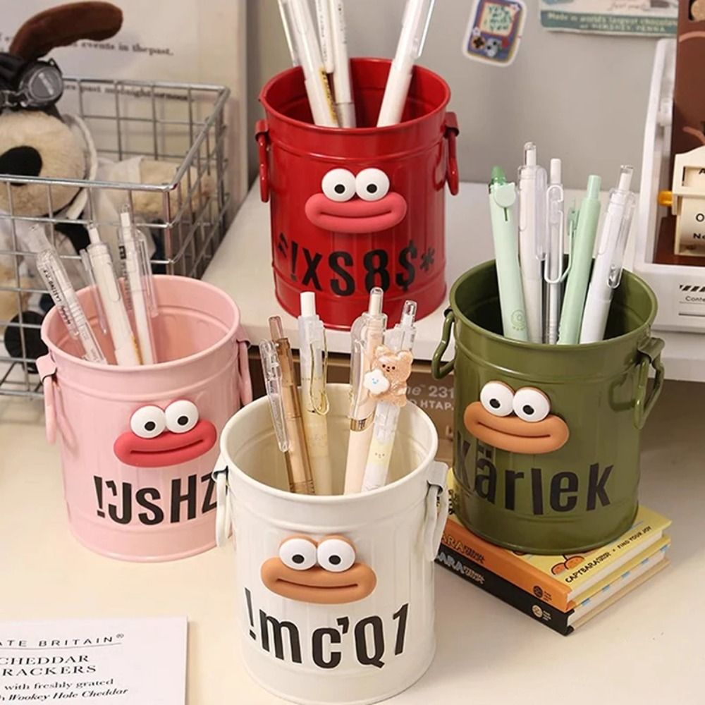 Lindo portalápices de boca grande, estuche de lápices de gran capacidad con dibujos animados, contenedor de bolígrafos redondo DIY, papelería para estudiantes