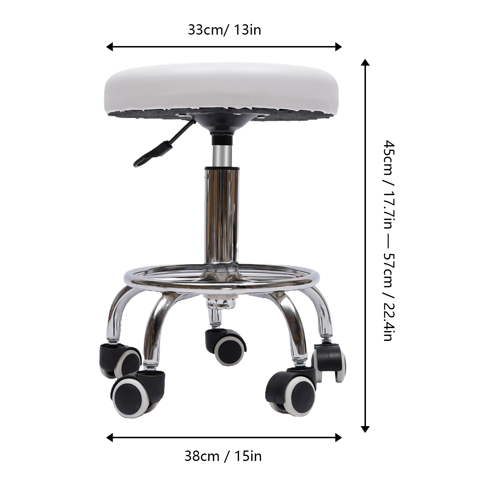 Taburete giratorio hidráulico ajustable en altura de 44-57cm, silla con respaldo para tatuaje, masaje, salón Facial, Spa, Bar, blanco