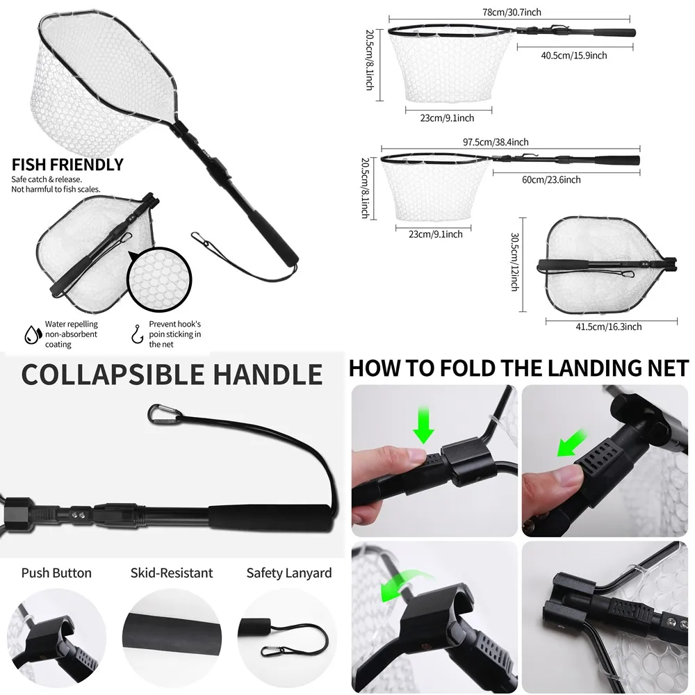 พับตกปลา Landing สุทธิ Telescoping POLE Handle ขยาย 190 ซม.100 ซม.80 ซม.ตกปลาสุทธิสําหรับน้ําเค็มน้ําจืด