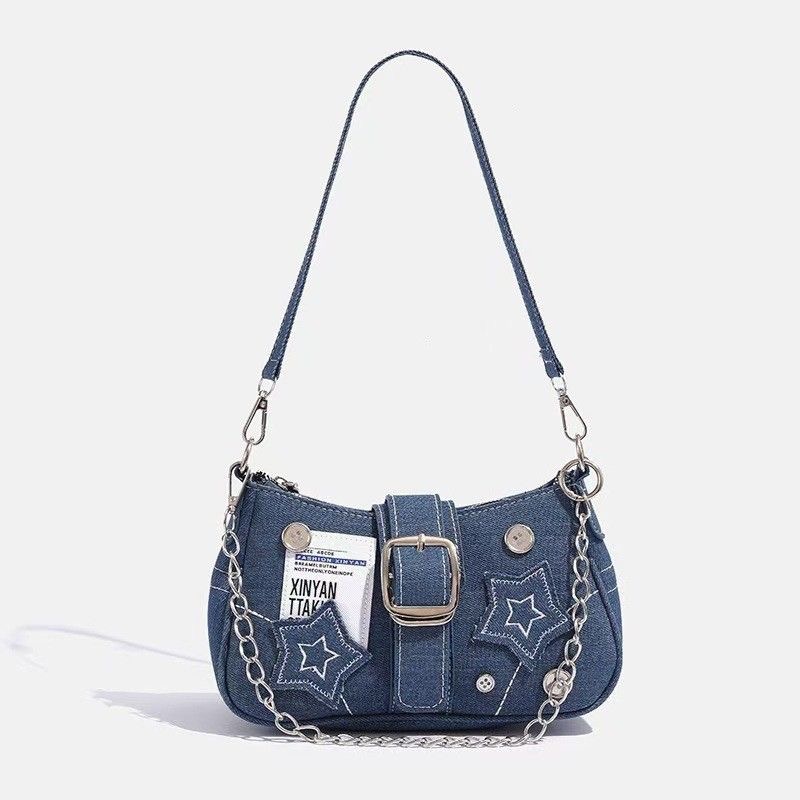 Y2k-Bolso de mano con estampado de estrellas para mujer, bandolera pequeña de lona con cadena, Estilo Vintage, a la moda