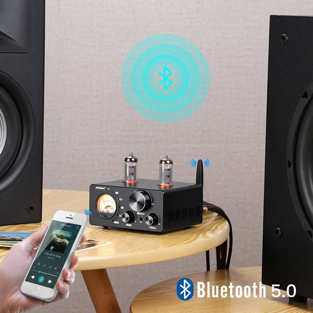 AIYIMA Audio T9 Bluetooth 5.0 Vakuumröhrenverstärker USB DAC Stereoempfänger COAX/OPT HiFi Home Audio Digitalverstärker mit VU Meter 100 W