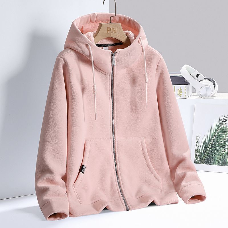 Solide Kaschmir Fleece Hoodies Frauen Sweatshirt Herbst Winter Jacke atmungsaktive Freizeit Spaziergang warme Kapuze Reiß verschluss Top Lady Mantel