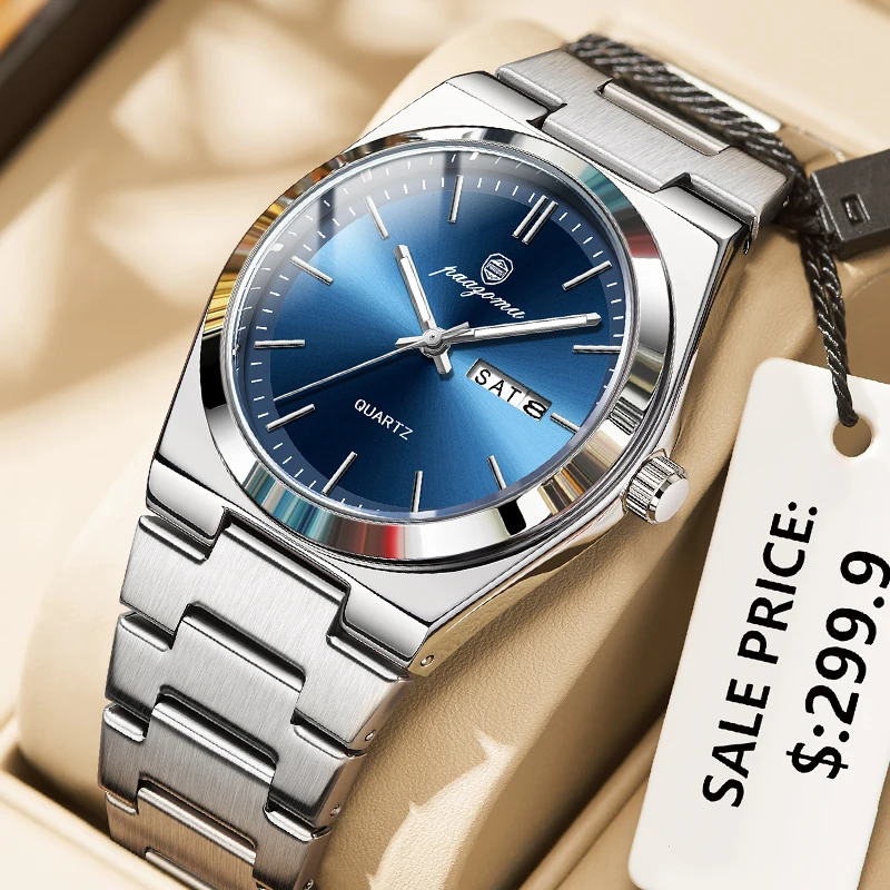 PENGAGAR Luxus Sport Quarz Mann Armbanduhr Wasserdicht Leucht Datum Woche Männer Uhren Edelstahl herren Uhr Männlich Reloj + box