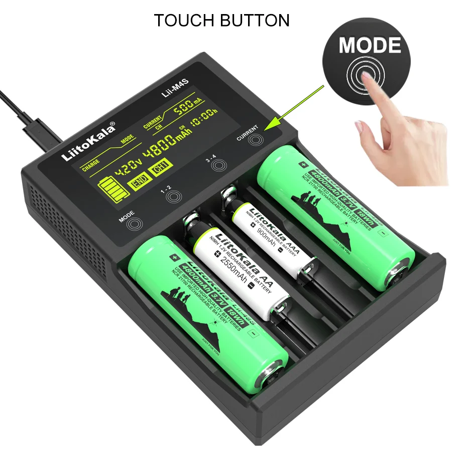 Liitokala Lii-M4S m4 18650 lcd carregador de bateria multifuncional para 3.7v 1.2v 26650 21700 14500 18350 17500 aa aaa a c e outros